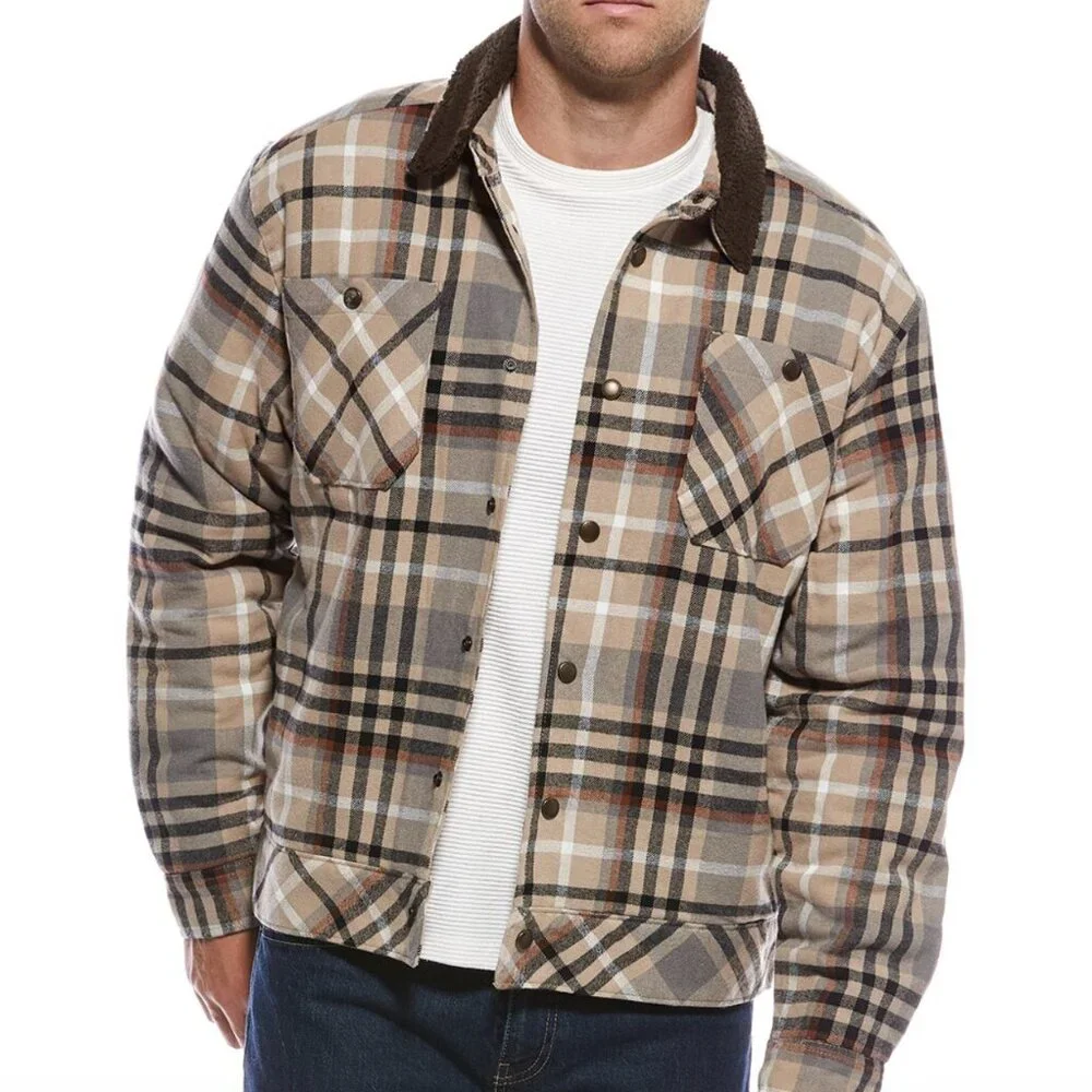 Scotch & Soda Flannel Sherpa Lined Plaid Eisenhower Jacket Mocha Brown NWT